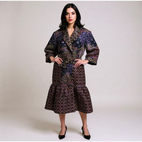 TUCKERNUCK autumn adeigbo Purple and Gold Floral Makenna Duster NWT Size 0 - Picture 1 of 5